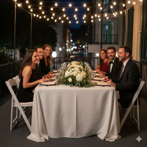 Table w/ Chairs & Tablecloth - Black rental product photo