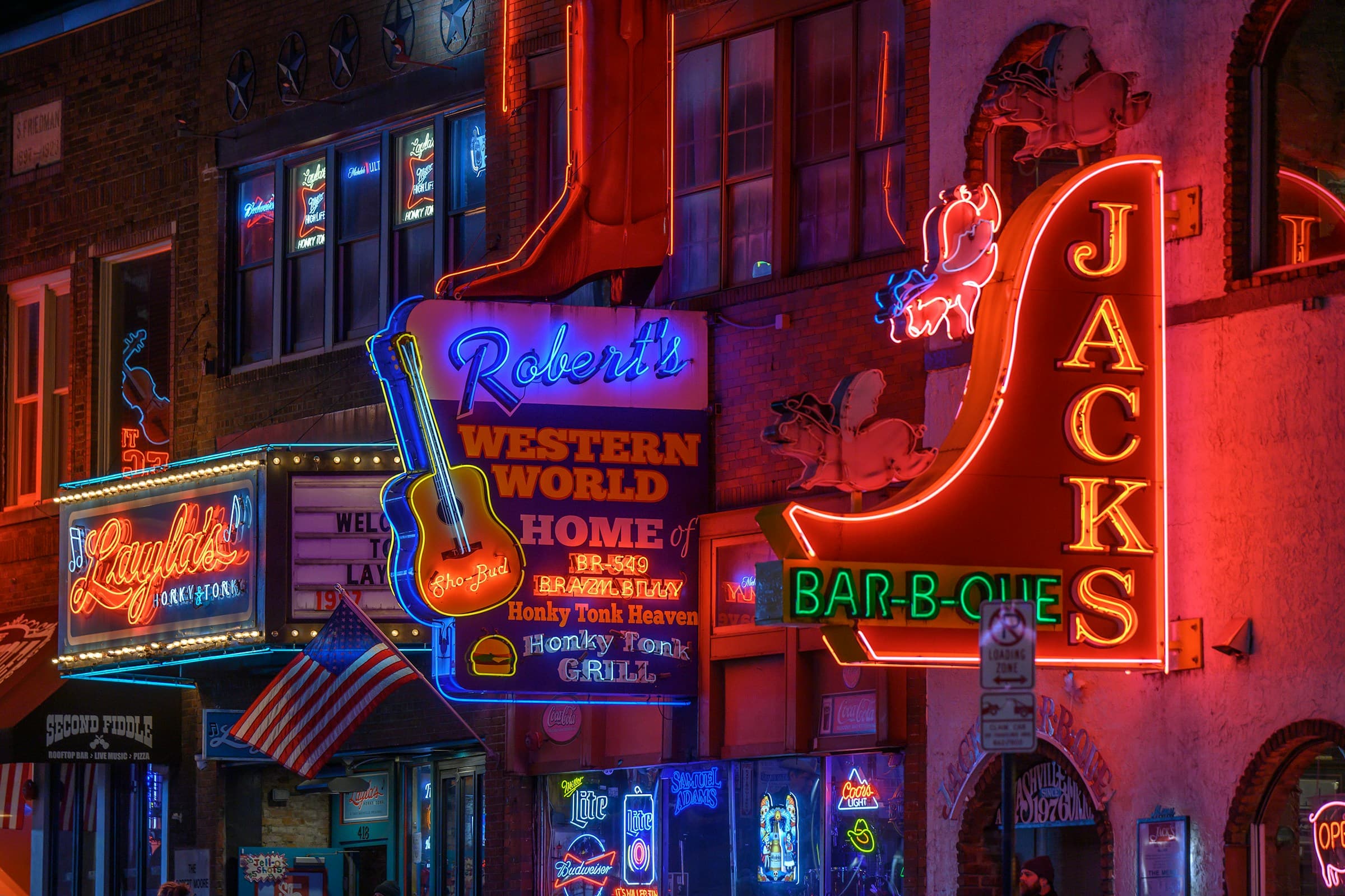Nashville Broadway neon signs at night